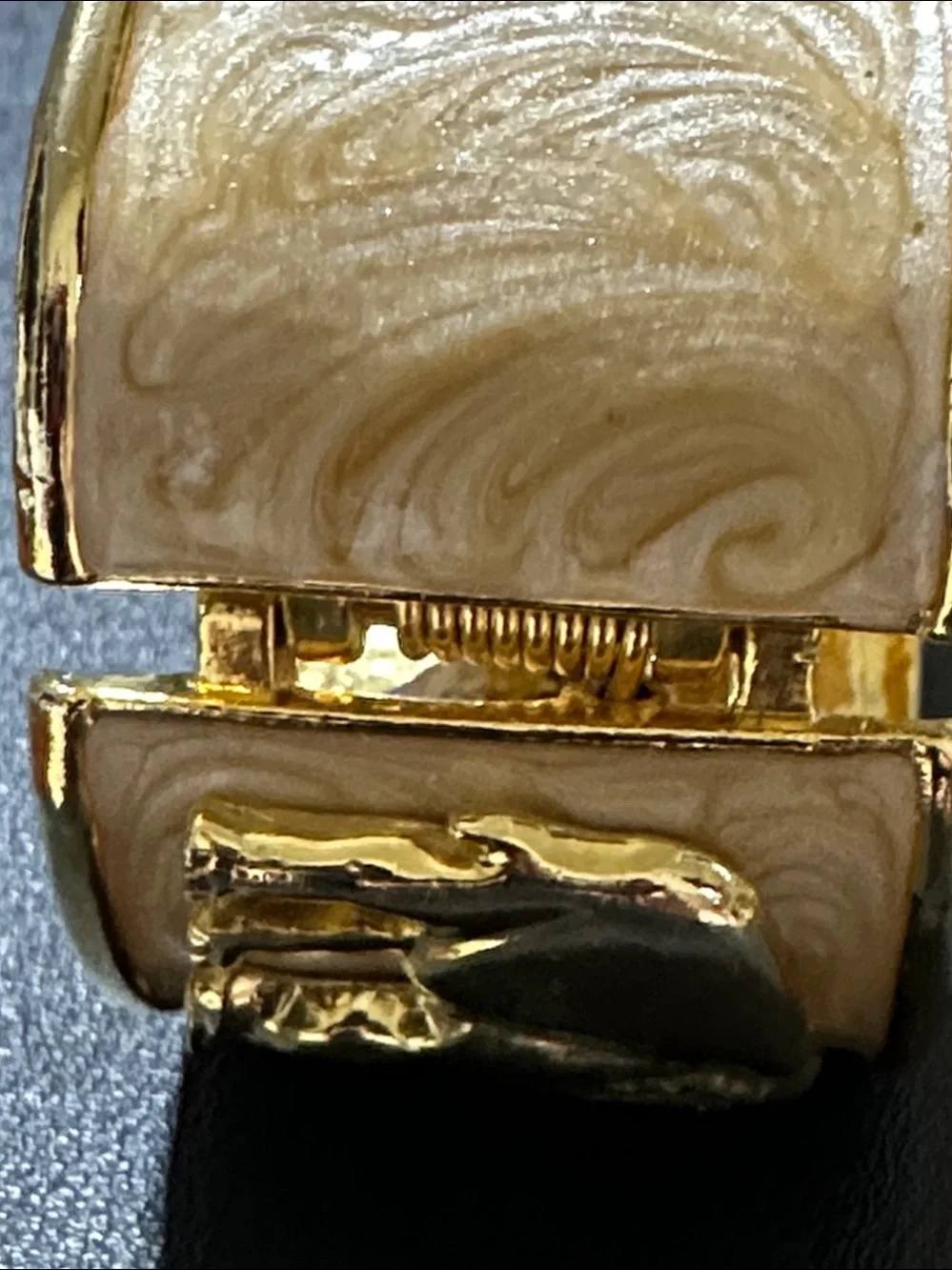 Cannes Gold Tone Elephant Hinged Enamel Clamper Bracelet Watch